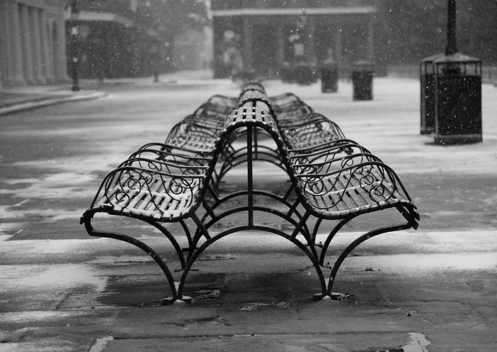 Justine Crowley (New Orleans, LA) - Snow Falling on Benches